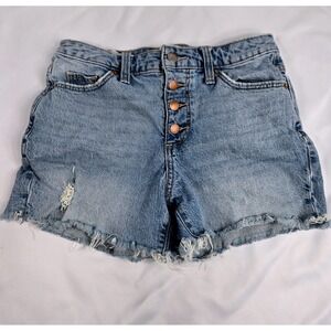Universal Thread‎ Vintage Midi Denim Shorts Distressed Frayed Hem Button 0/25R